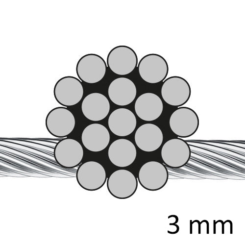 Spiraldrahtseil 1 x 19 (steif) 3mm Edelstahl A4, AISI 316