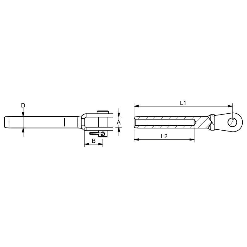 Gabelterminal klein für 4mm Drahtseil Edelstahl A4, AISI 316