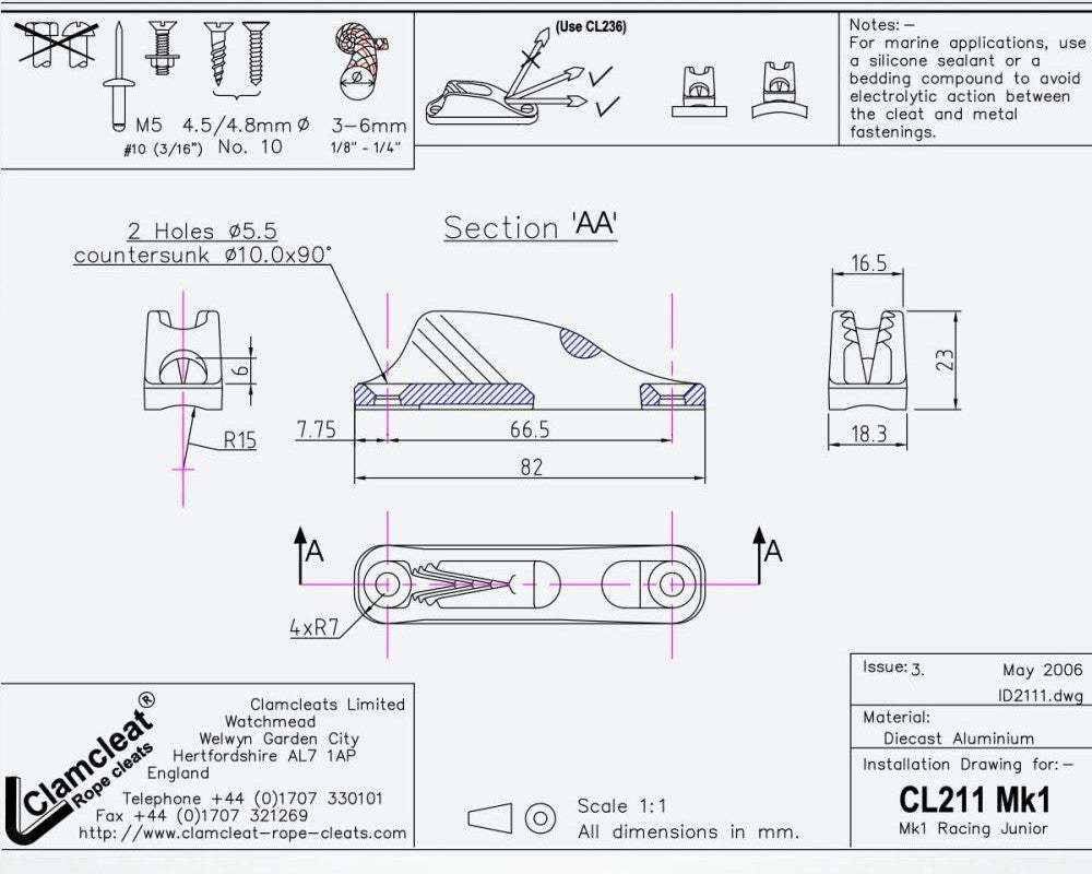 Racing Junior Mk1 Kammklemme harteloxiert