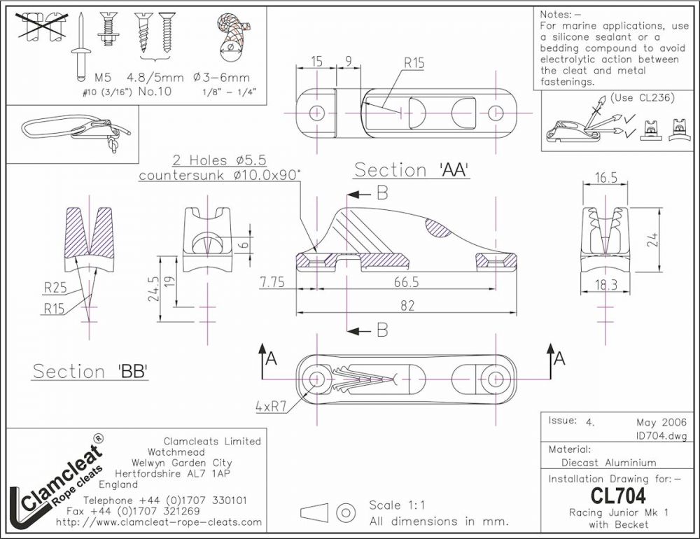 Racing Junior Mk1 Kammklemme mit Seilöse