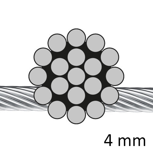 Spiraldrahtseil 1 x 19 (steif) 4mm Edelstahl A4, AISI 316