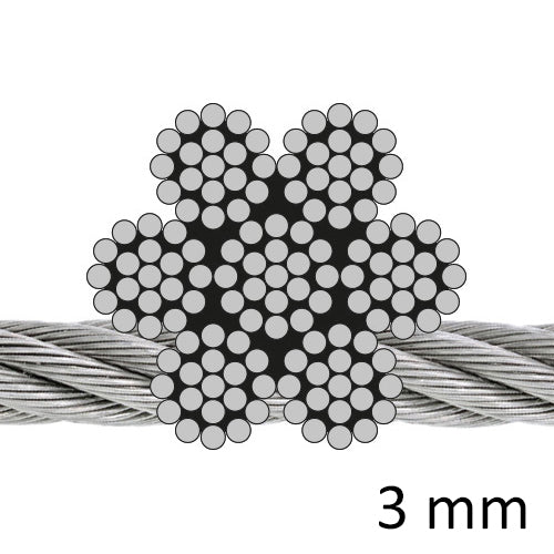 Nirodrahtseil 7 x 19 (hoch flexibel) 3mm Edelstahl A4, AISI 316