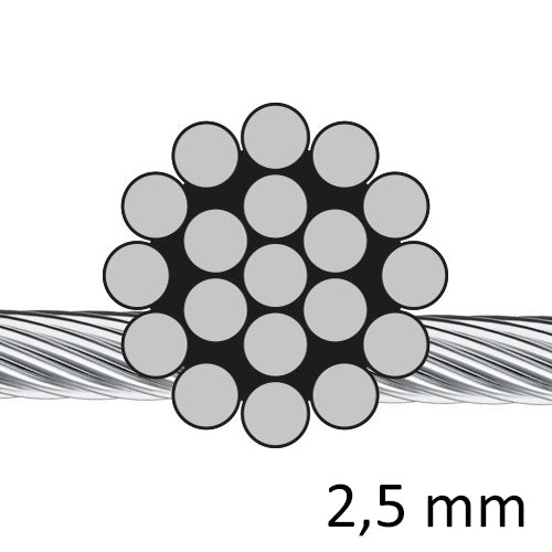 Spiraldrahtseil 1 x 19 (steif) 2,5mm Edelstahl A4, AISI 316