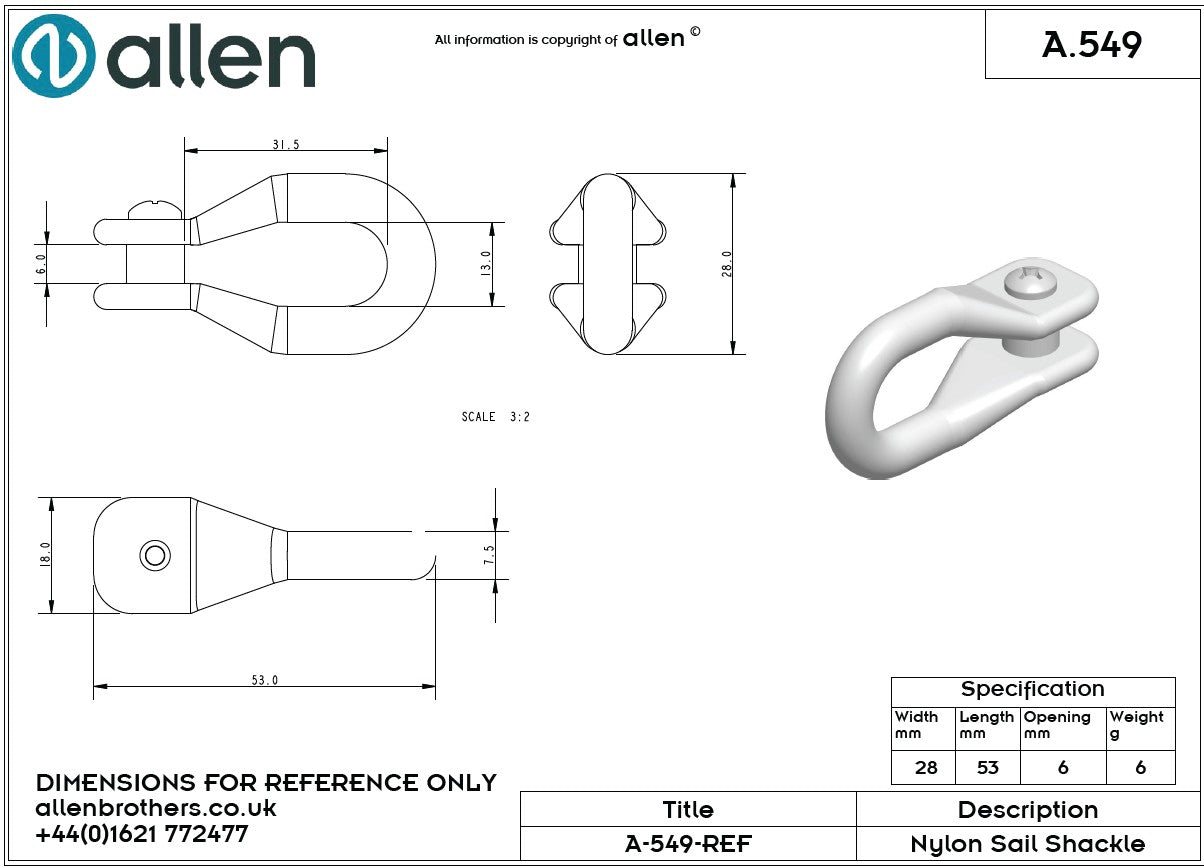 Allen Mastrutscher-Schäkel zum Verschrauben Nylon 53mm weiß