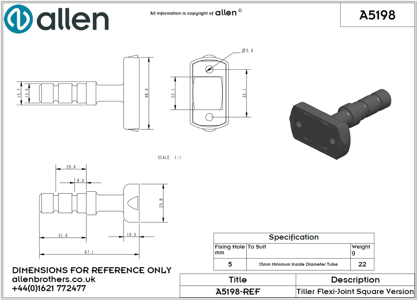 Ersatzgelenk für Pinnenausleger 16mm (Allen)