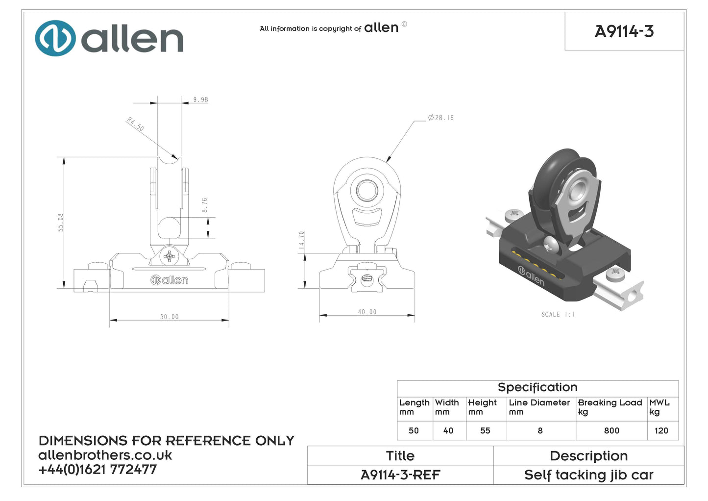 Travellerschlitten für Selbstwendefock Größe 14